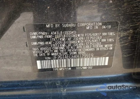 2019 Subaru Crosstrek 2.0I Premium z USA, uszkodzony, nr VIN JF2GTAEC6KH329919